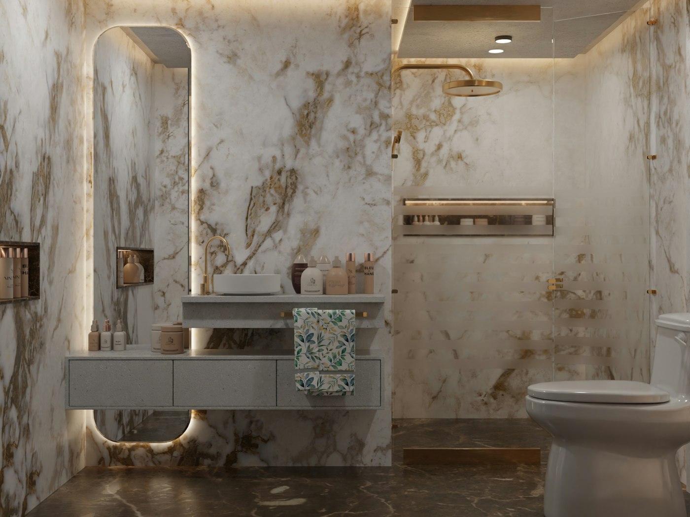 Bagno rivestito in marmo